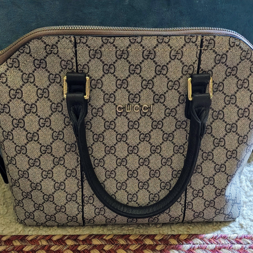 **SOLD**Gucci Monogram Gray and Black Satchel
